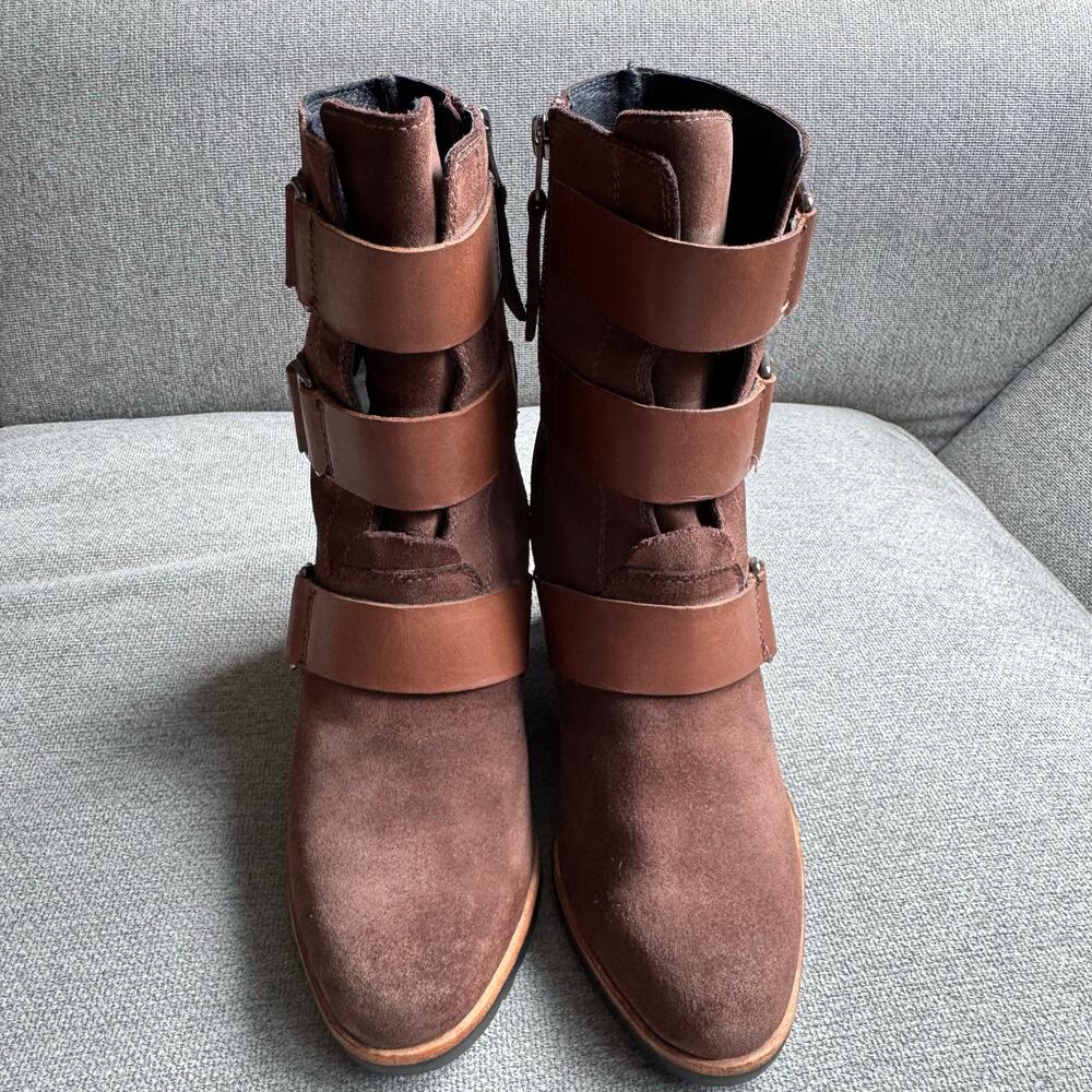 Sorel Womens After Hours Suede Wedge Booties Size 8.5 Brown Ankle Leather Straps - Picture 7 of 12